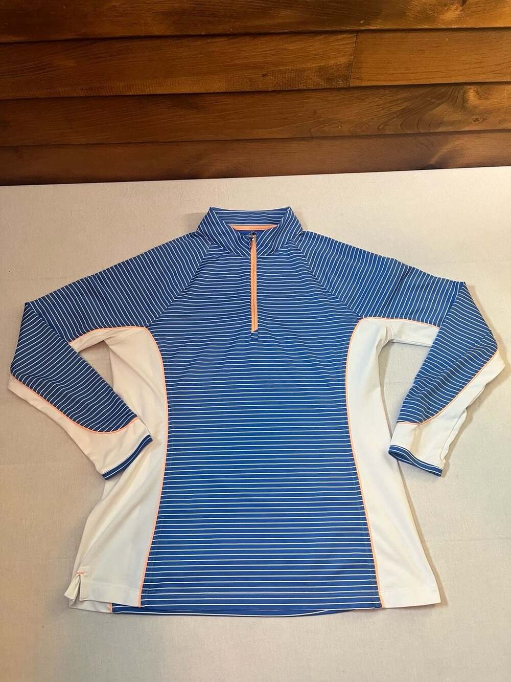 Peter Millar 1/4 Zip Pullover Size M Blue White Striped UPF Sun Protection